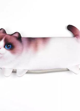 Пенал 3d котик, детский и женский, милый с котом «cat 3d» белый