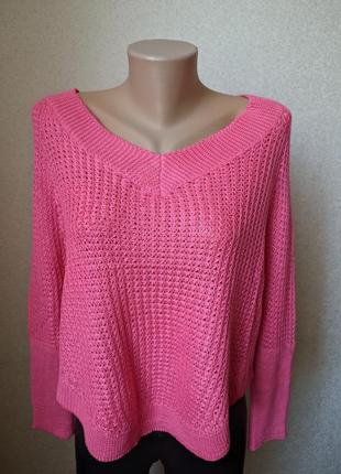 Яркий розовый кроп-топ/реглан/короткий свитер1 фото