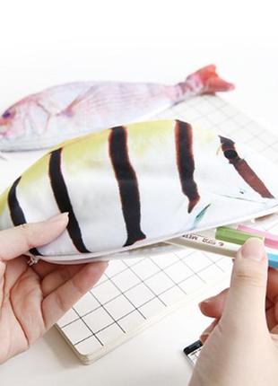 Пенал 3d рыбка, с изображением рыбки с полосками «fish 3d» (жёлтый )4 фото