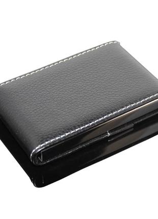 Универсальная металлическая визитница-футляр с кожаными вставками «butterfly black» (черный)