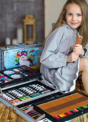 Набір для малювання та творчості дитячий у валізі єдиноріг 145 предметів1 фото