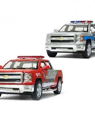 Металлическая машинка kinsmart 2014 chevrolet silverado (police/ fire fighter) кт5381pr