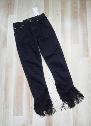 Крутые укороченые стильные джинсы с бахромой zara высокая посадка4 фото