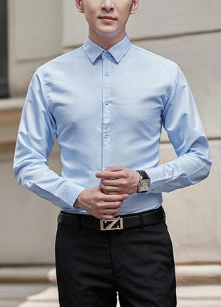 Класична однотонна чоловіча сорочка з довгим рукавом "classic" (блакитний)