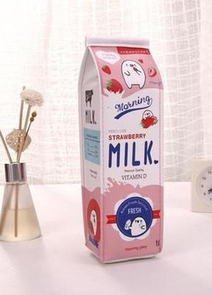 Пенал школьный детский для мальчиков и девочек (розовый) «milk» в форме коробки для молока