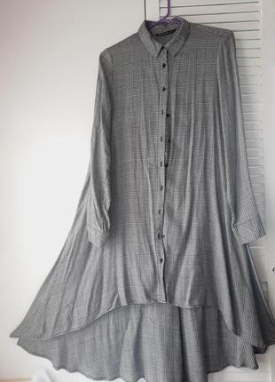 Стильное платье рубашка stradivarius р. с в клетку, гусиная лапка4 фото