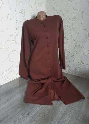 Длинное платье-рубашка, рубашка-рубашка трикотаж коричневое 48 р1 фото