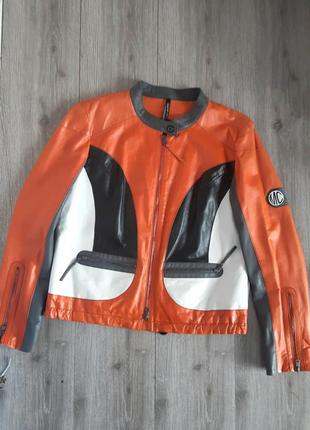 Куртка,пиджак кожа 100% оранжевая,отделка серая/белая/чёрная,46 р1 фото