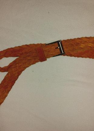 Пояс рыжий замшевый, ремень оранжевый плетеный из замши под джинсы унисекс1 фото