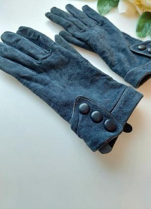 Стильні замшеві шкіряні рукавички для з заклепками темна бірюза5 фото