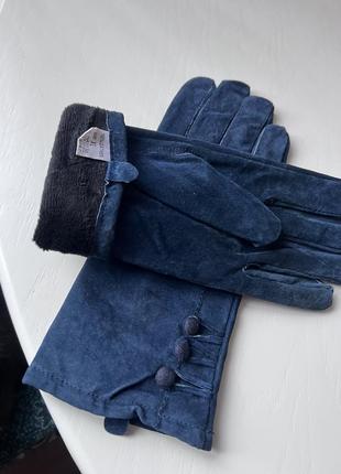 Перчатки женские замш синие2 фото