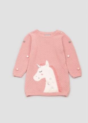 Платье розовое с вышивкой пайетками единорог вязаное хлопковое primark