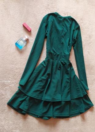 Щільне смарагдове ошатне плаття з пишною спідницею двошарової3 фото