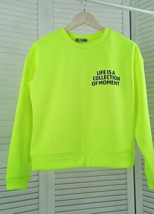 Свитшот на флисе с текстовым принтом неоновый лимонный на девочку - подростка на рост 140-152