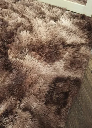 Хутровий ворсистий килимок травичка 90*200 / коричневий приліжковий килимок з довгим ворсом