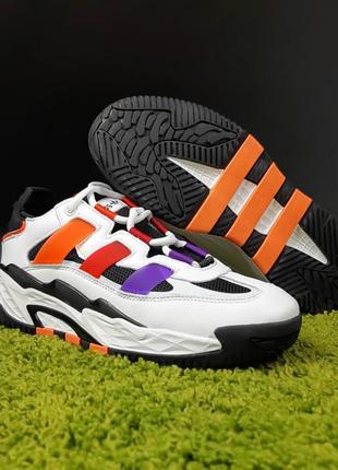 Мужские кожаные кроссовки adidas niteball белые с разноцветным 🆕адидас найтбол