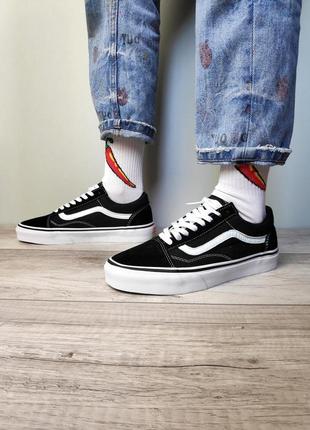 Кеды женские мужские vans old skool, черно-белый2 фото