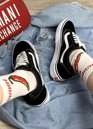 Кеды женские мужские vans old skool, черно-белый5 фото