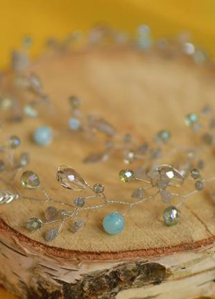 Веточка в прическу из кварца и лабрадора "мелисса"
