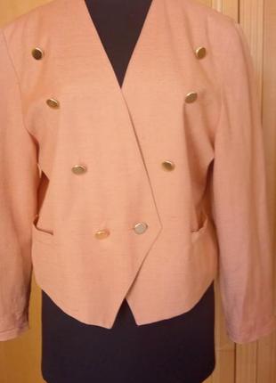 Винтажный двубортный льняной кроп жакет пиджак2 фото