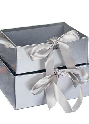 Набір подарункових коробок з прозорою кришкою "еліт" срібло 2 шт. (24,5х19х10 см)