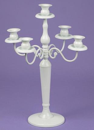 Стильный белый подсвечник, канделябр на 5 свечей (55 см, металл). для декора, для торжественных мероприятий