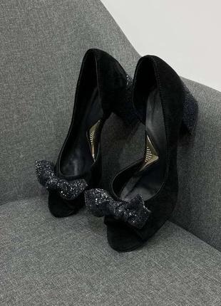 Туфлі з блискітками з відкритим носком  натуральні\ туфли с блестинками натуральный замш