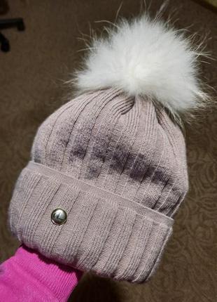 Зимняя шапка с натуральным мехом4 фото
