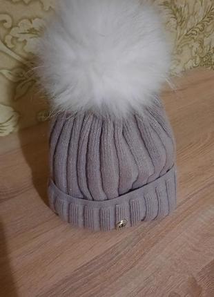 Зимняя шапка с натуральным мехом3 фото