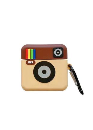 Чехол для наушников airpods instagram (инстаграм) c карабином, силиконовый (коричневый)2 фото