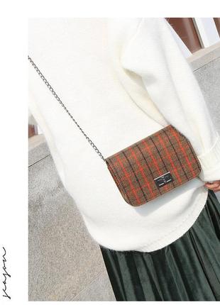Жіночий клатч/міні сумочка на плече, стильна "simple&chic" текстильна, принт в клітку (темно-зелений)4 фото