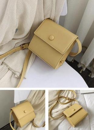 Квадратная женская мини-сумочка, клатч на плечо "monica" горчичный (желтый)3 фото