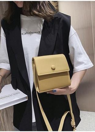 Квадратная женская мини-сумочка, клатч на плечо "monica" горчичный (желтый)5 фото
