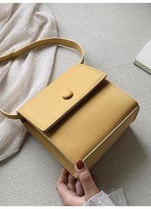 Квадратная женская мини-сумочка, клатч на плечо "monica" горчичный (желтый)2 фото