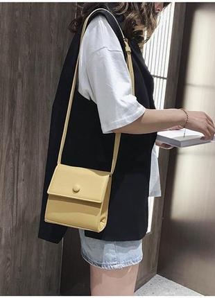 Квадратная женская мини-сумочка, клатч на плечо "monica" горчичный (желтый)4 фото