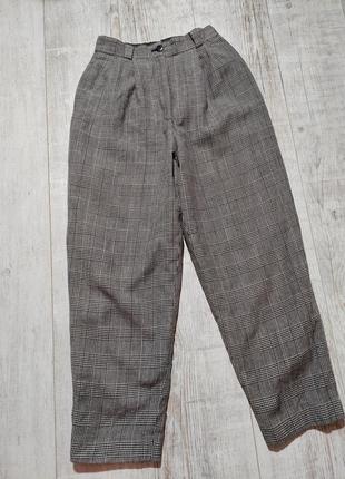 Вовняні штани з защипами висока талія в клітку2 фото
