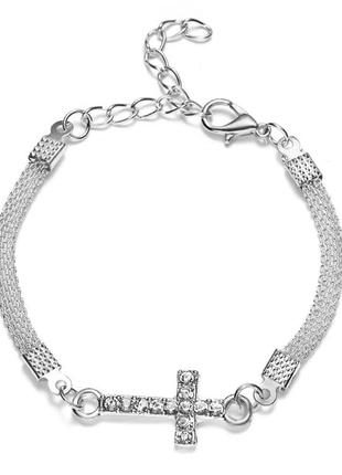 Браслет срібний хрест камені