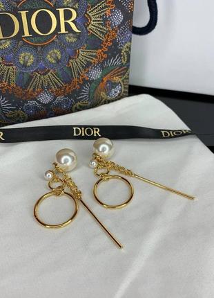 Брендовые длинные серьги в позолоте с жемчугом майорка