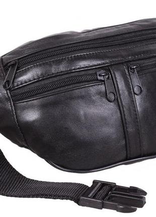 Сумка на пояс чоловіча бананка шкіряна поясна з натуральної шкіри шкіра чорна 8s903