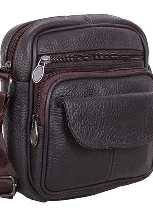 Кожаная сумка мужская es11014 brown польша через плечо коричневая барсетка из кожи с клапаном