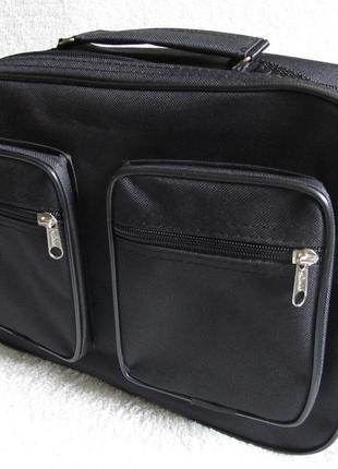Мужская сумка через плечо черная прочная папка портфель а4 32х24х10см