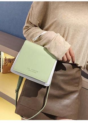 Модная женская маленькая сумка с ручкой, на плечо "lyl fashion" (мятно-белая)8 фото