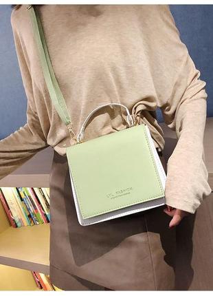 Модная женская маленькая сумка с ручкой, на плечо "lyl fashion" (мятно-белая)6 фото