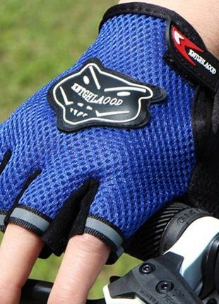 Перчатки велосипедные, унисекс, летние с открытыми пальцами sport (синий)2 фото