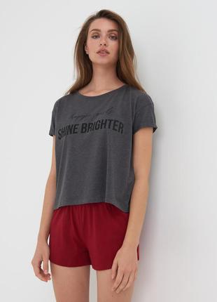 Пижама піжама для сна женская шорты футболка черная серая красная