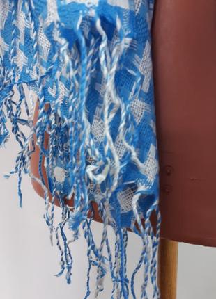 Широкий шарф демисезонный в голубую гусиную лапку(185 см на 66 см)4 фото