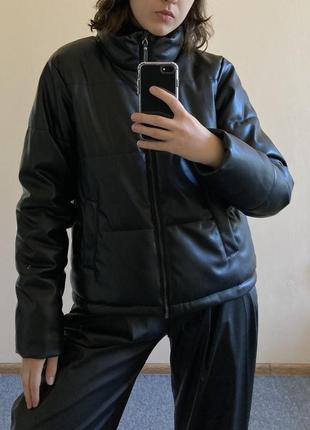 Пуховик дутик кожаный куртка зимняя2 фото