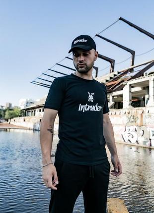 Футболка мужская (хлопок) черная bunny intruder классическая базовая летняя трикотажная