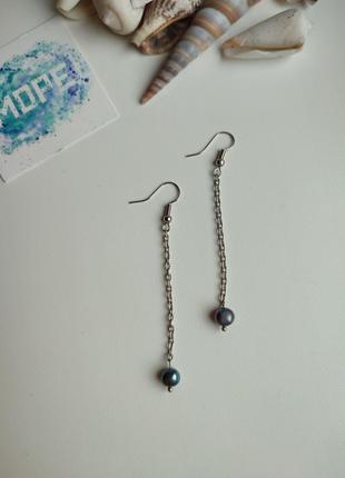 Сережки, сережки, річкові перли, сріблястий, річкові перлини, тренд, синій, синій1 фото