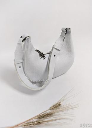 Белая кроко сумочка женская, сумка біла рептилія напівкругла